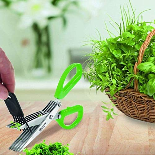 Multi-functional Stainless Steel 5 Layer Kitchen Scissors Pepper Shredded Chopped Scallion Cutter Laver Cut Cooking Tool
