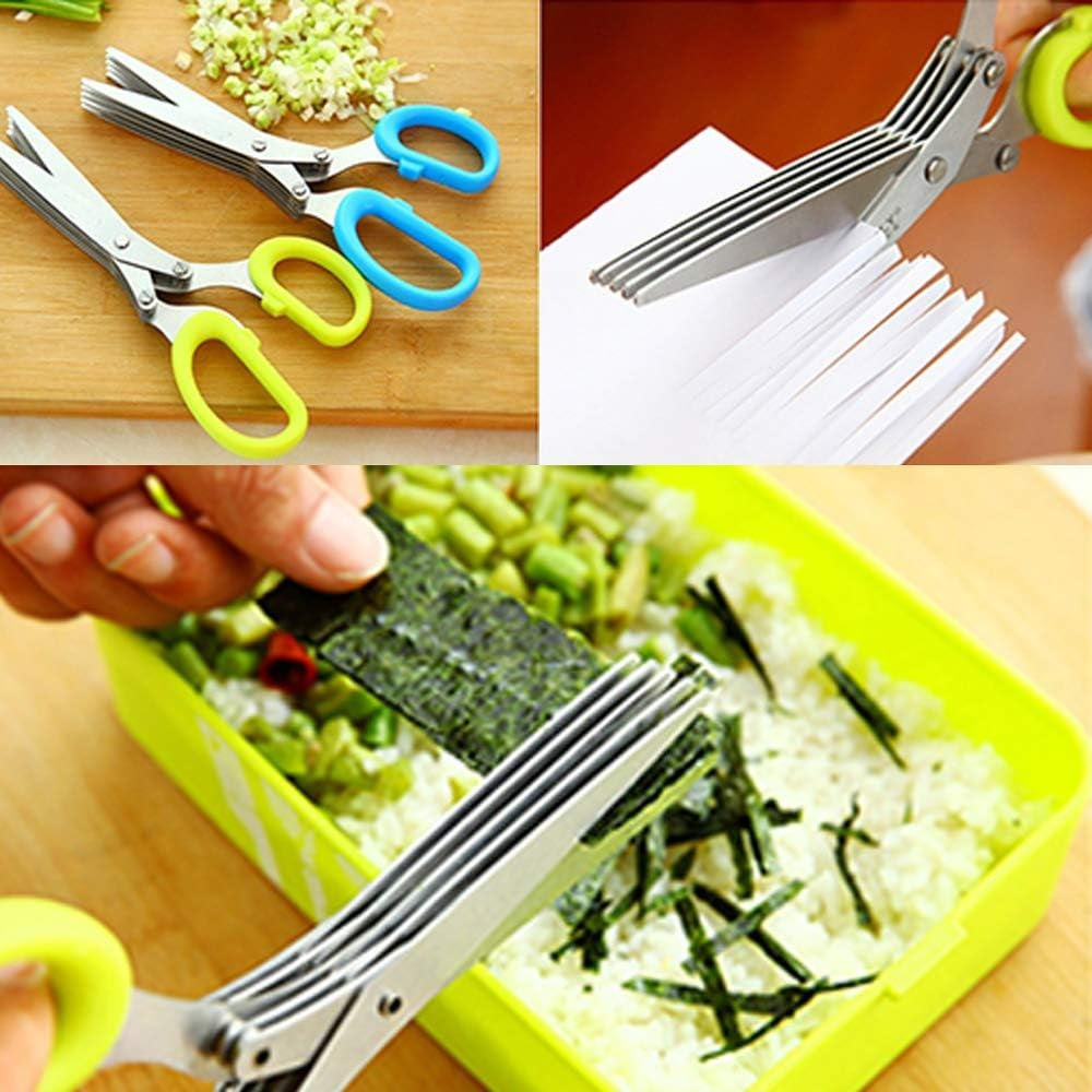 Multi-functional Stainless Steel 5 Layer Kitchen Scissors Pepper Shredded Chopped Scallion Cutter Laver Cut Cooking Tool
