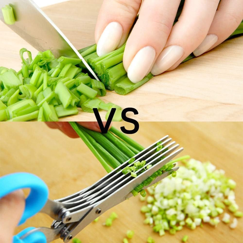 Multi-functional Stainless Steel 5 Layer Kitchen Scissors Pepper Shredded Chopped Scallion Cutter Laver Cut Cooking Tool
