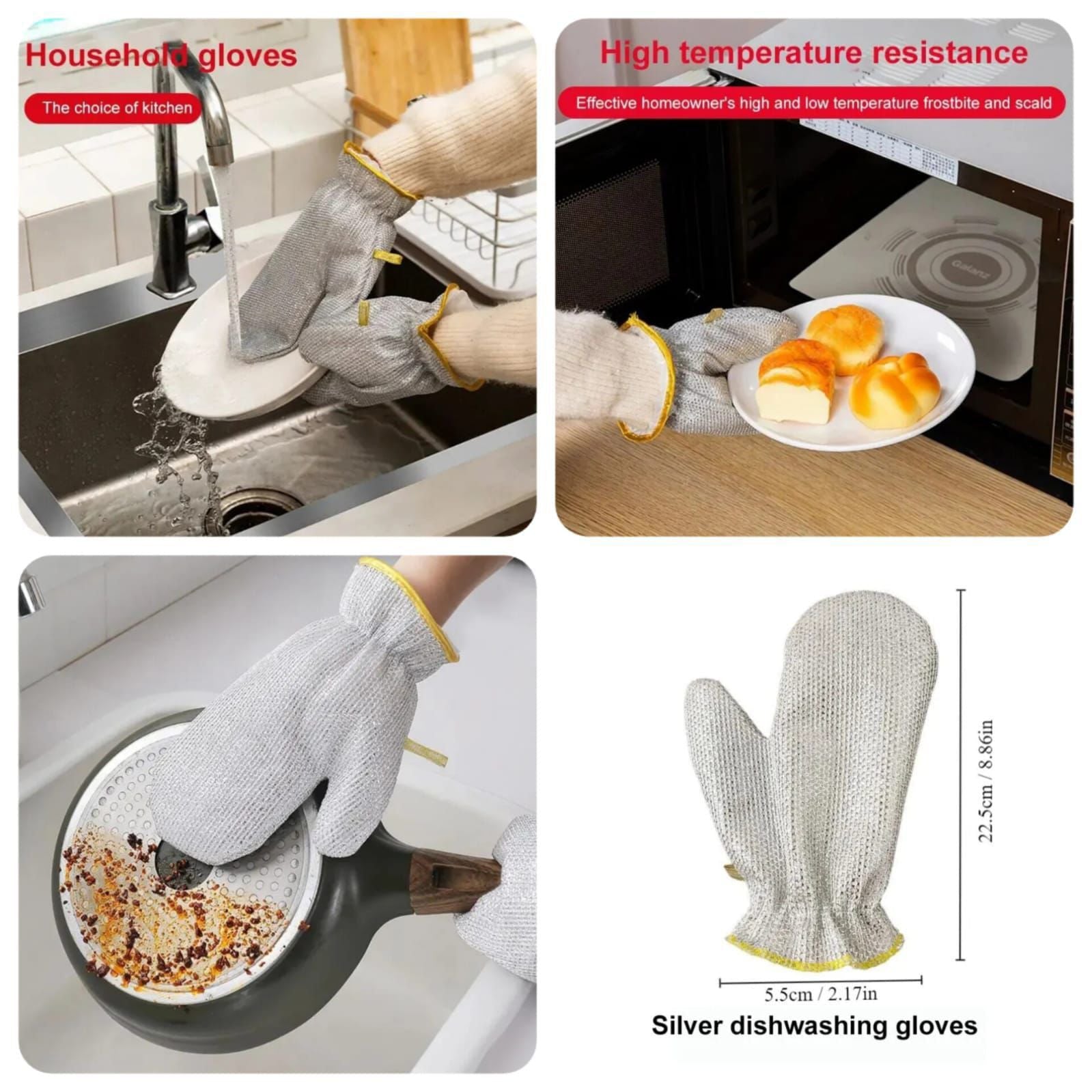 Bamboo Fiber Dishwashing Gloves Non-stick Kitchen Cleaning Oil-proof Waterproof Steel Wire Gloves