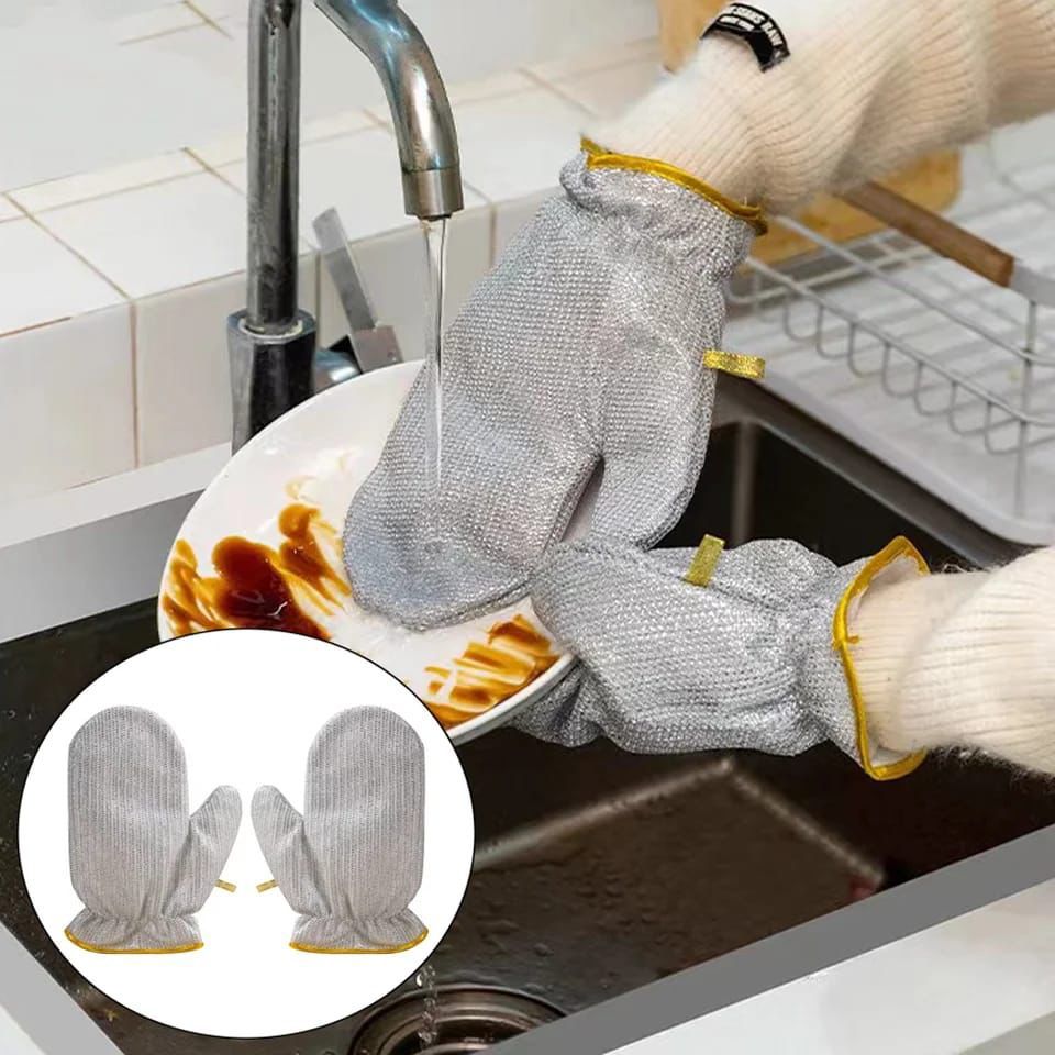 Bamboo Fiber Dishwashing Gloves Non-stick Kitchen Cleaning Oil-proof Waterproof Steel Wire Gloves