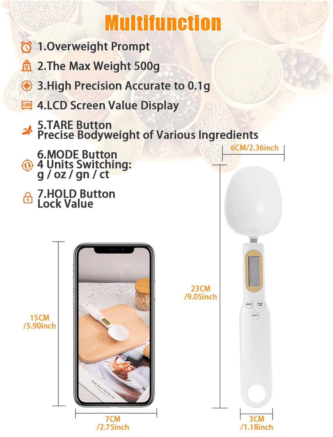 Food Scale Electric Digital Spoon Measuring Scales Kitchen Baking Accessory with LCD Display