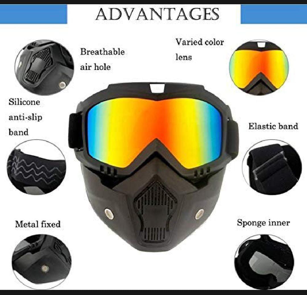 Clear Detachable Anti-Fog Riding Essential Motorcycle Helmet Riding Goggles Glasses With Removable Face Mask,Detachable Fog-proof Warm Goggles Mouth Filter Adjustable Non-slip Strap Vintage Bullet Fight Motocross