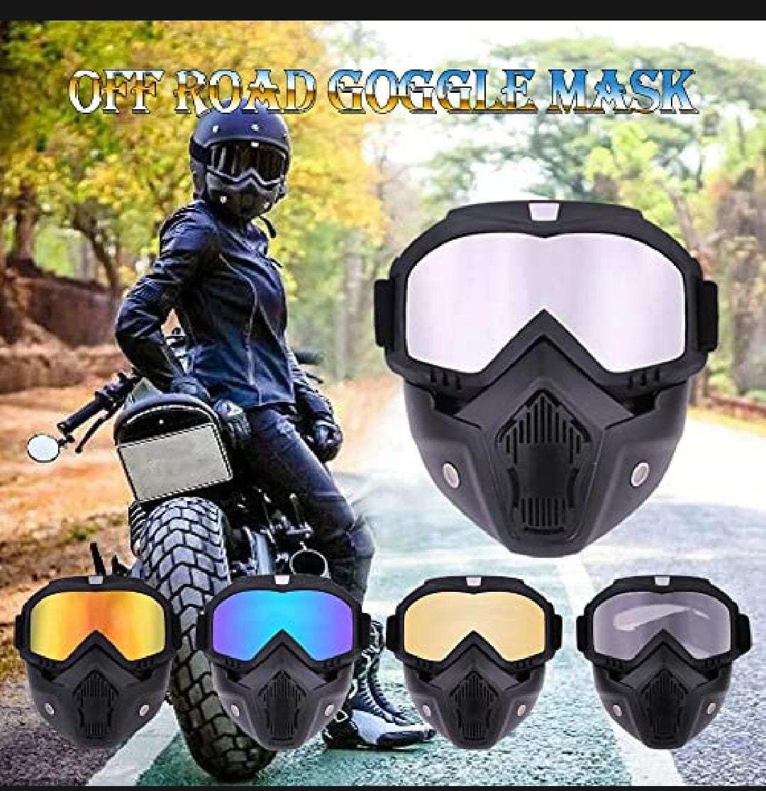Clear Detachable Anti-Fog Riding Essential Motorcycle Helmet Riding Goggles Glasses With Removable Face Mask,Detachable Fog-proof Warm Goggles Mouth Filter Adjustable Non-slip Strap Vintage Bullet Fight Motocross