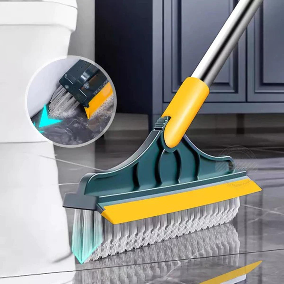 Bathroom Cleaning Brush with Wiper 2 in 1 Long Handle 120° Rotate